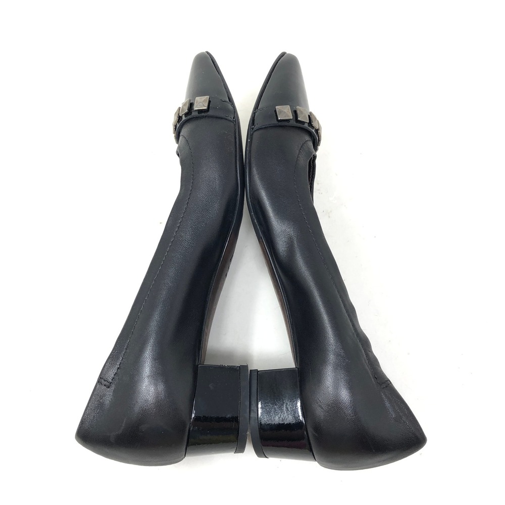 AGL Womens 38 Pumps Black Leather Patent Cap Toe Studded Point Toe Heel - Picture 6 of 9